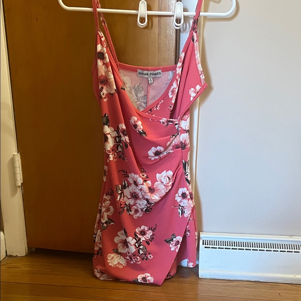 Coral Floral Wrap-Style dress